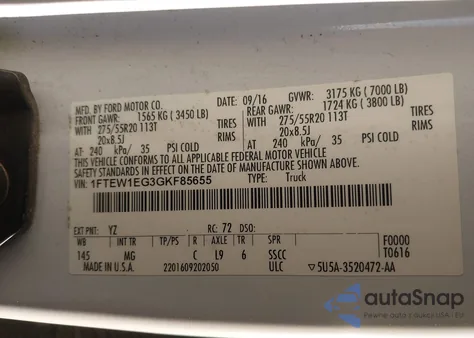 2016 Ford F-150 Xlt z USA, uszkodzony, nr VIN 1FTEW1EG3GKF85655